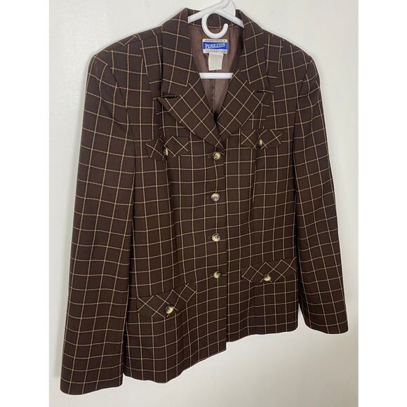 VTG 90s Pendleton wool plaid button up equestrian collared jacket coat 10-Tall - Picture 2 of 5
